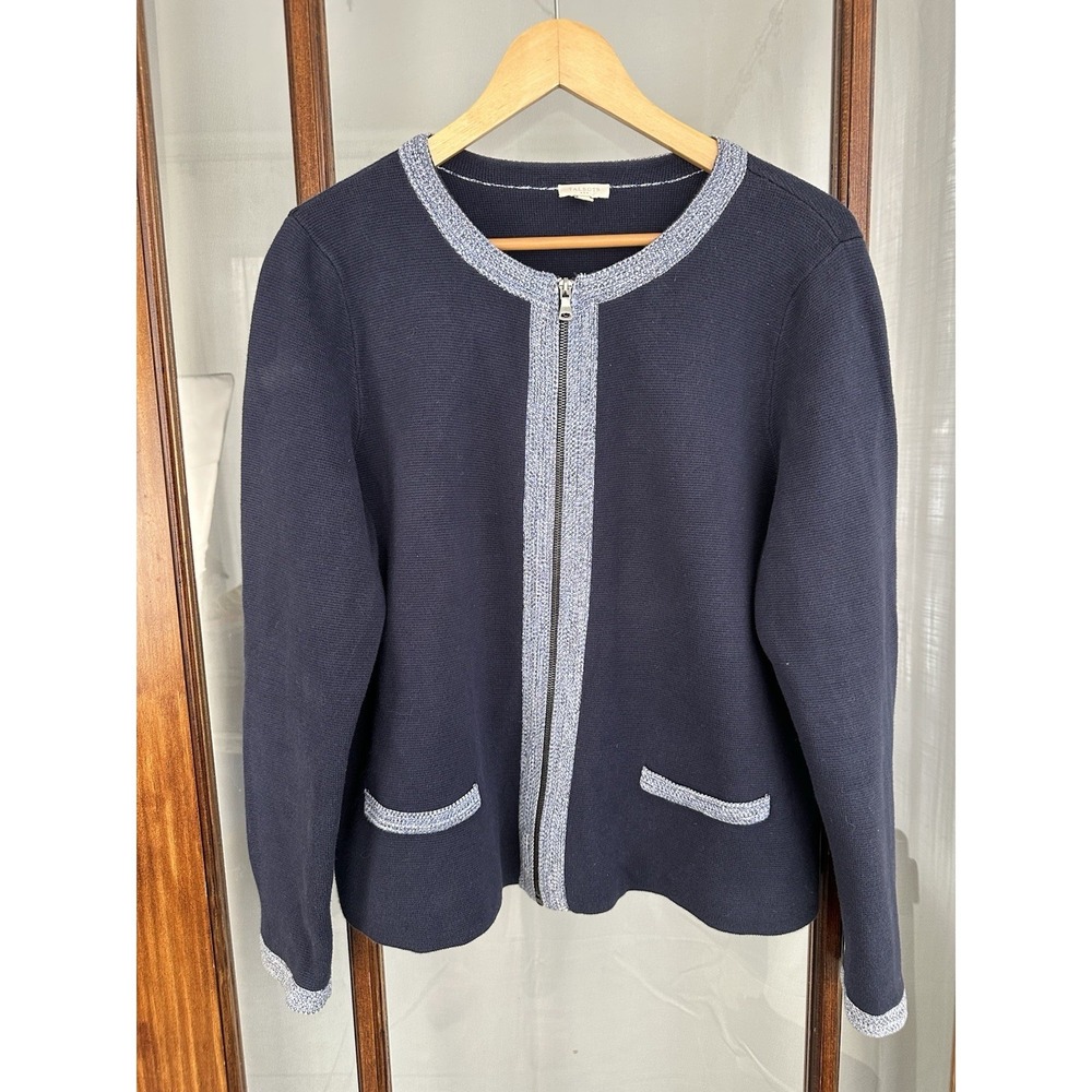 Talbots Zip Sweater Jacket XL Blue 100% Cotton Pockets Lady Academia Preppy